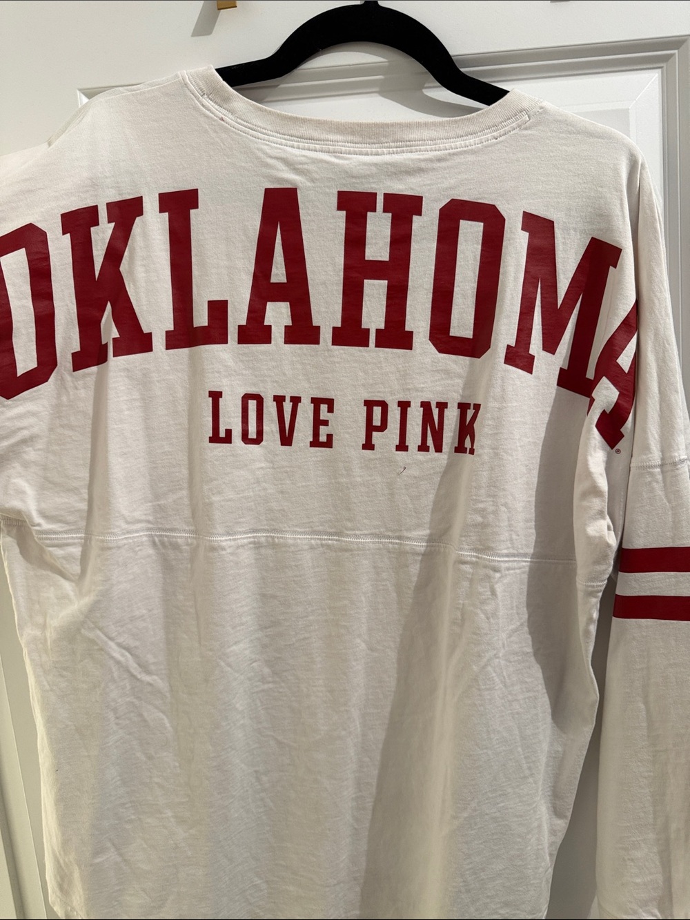 PINK Victoria's Secret White Long-Sleeve Tee with Red OU Logo - Picture 4 of 6